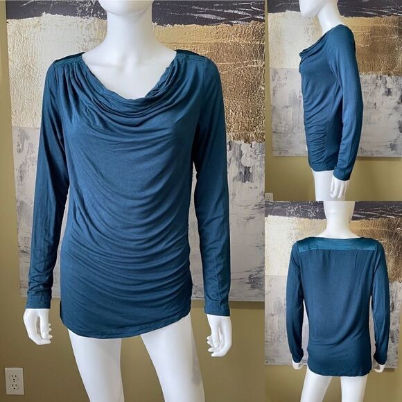 Mexx Teal Cowl Neck Long Sleeved Top with Ruching - Picture 1 of 6